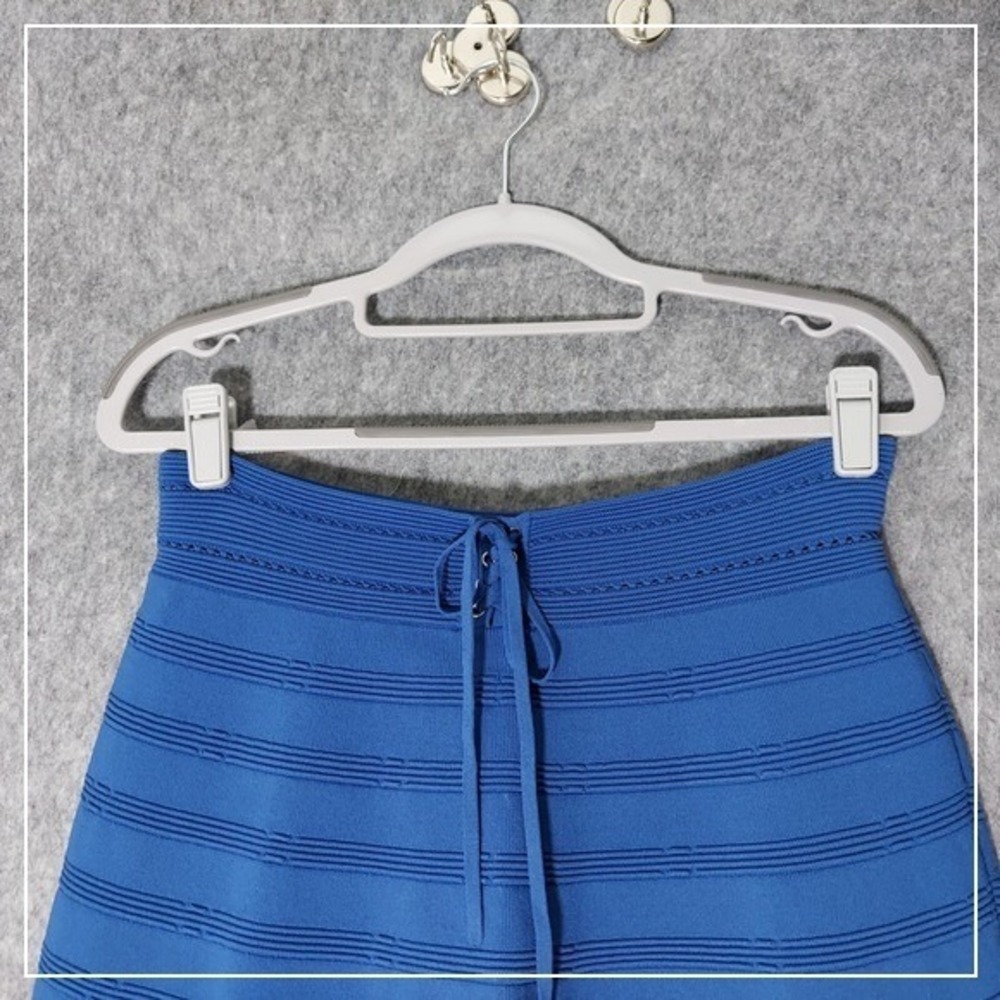 Sandro Paris Skirt Sz 3 Blue Ribbed Knit Stretch High Rise Glam Feminine Career - Picture 2 of 12